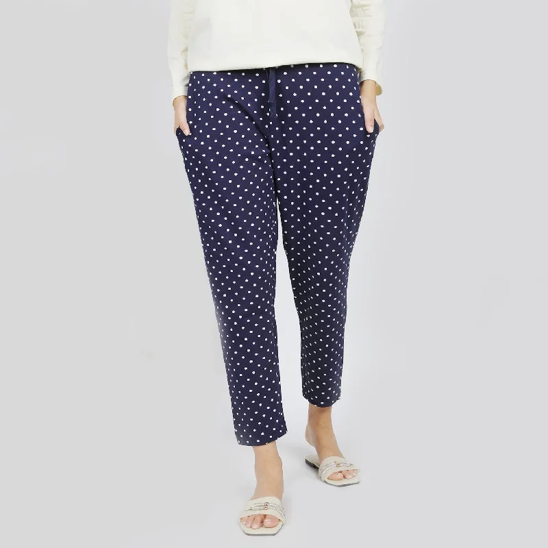 Women's Stretched Printed Trouser - Navy Blue