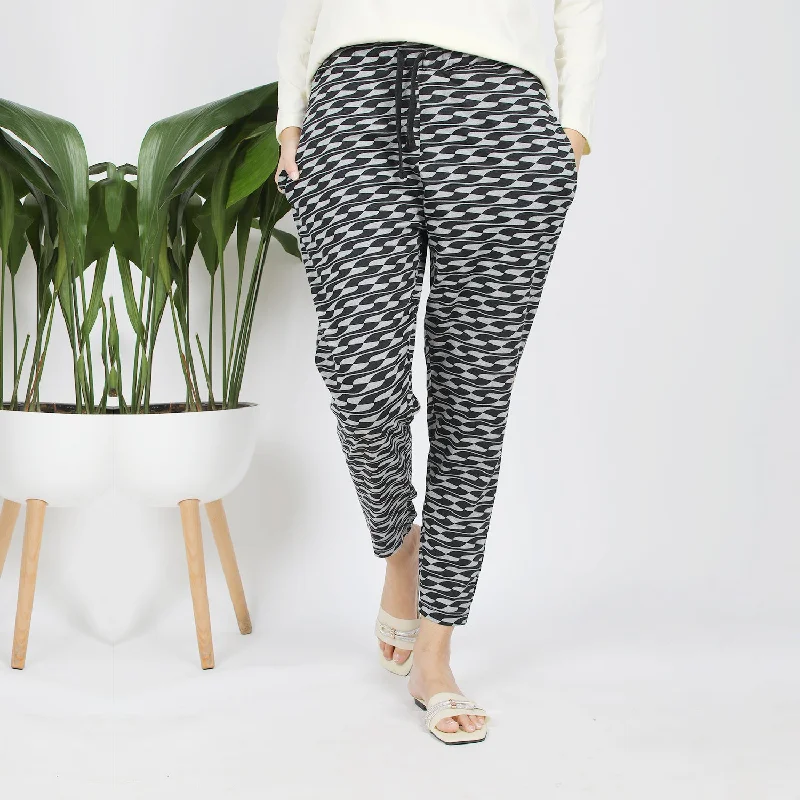 Women's Stretched Printed Trouser - Black & Grey