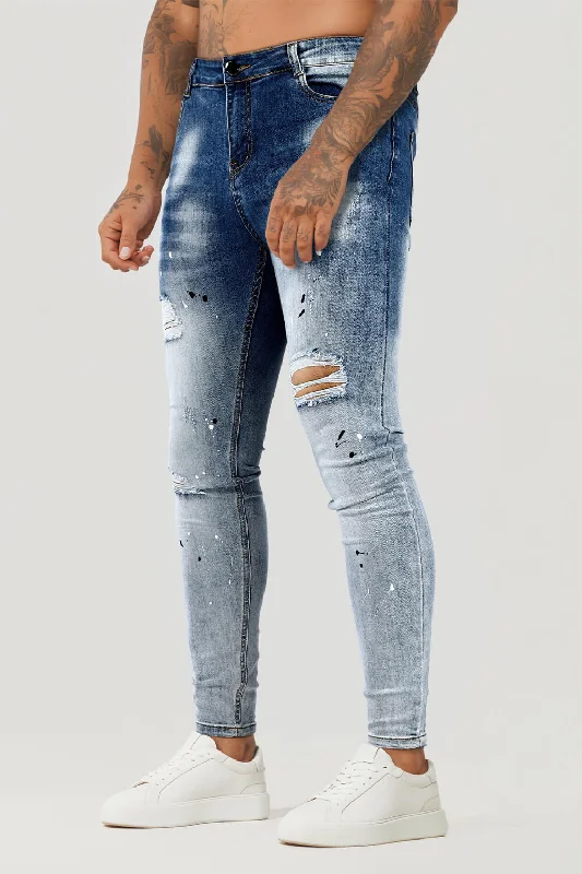 Men Blue Skinny Jeans - Spray Paint