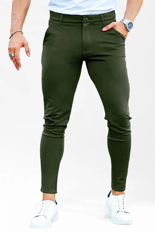 Mens Casual Skinny Pant - Dark Green