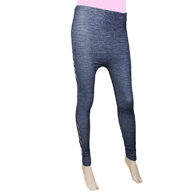 Women's Side Lace Denim Tights - Blue