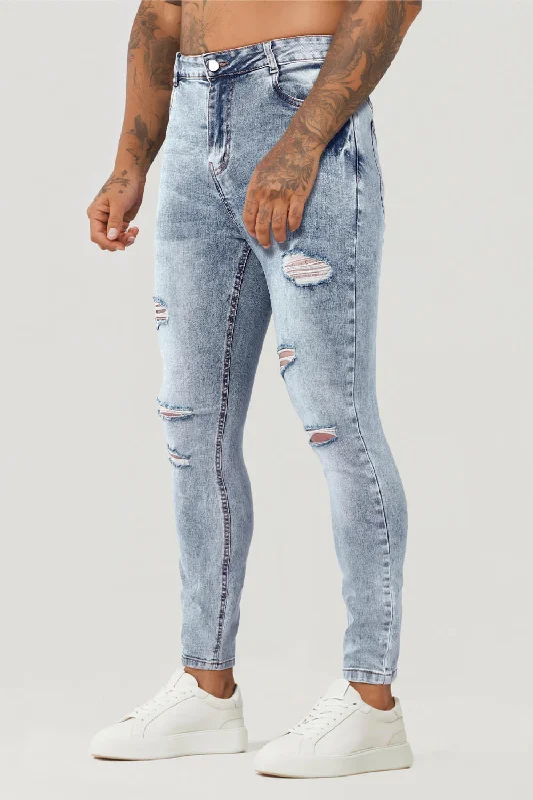 Mens Skinny Denim Blue Jeans - Ripped