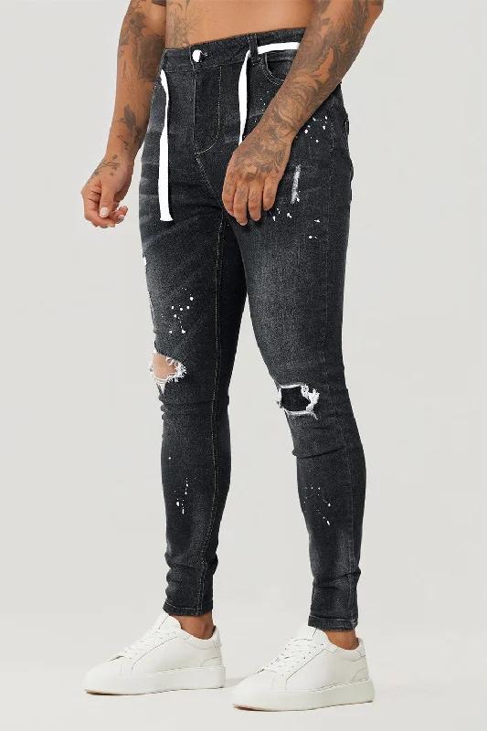 Men's Relaxed Skinny Jean - Black & Ripped