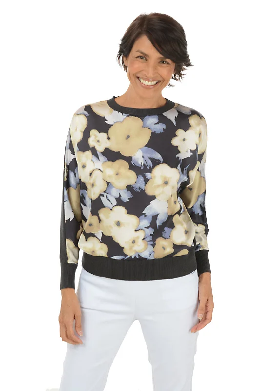 Floral Collage Silky Front Sweater