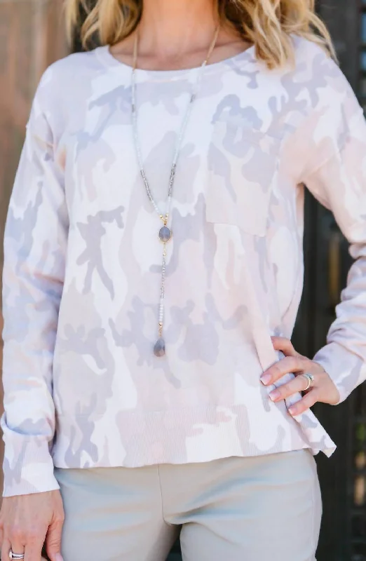 Charming Camo Long-Sleeve Sweater In Blush