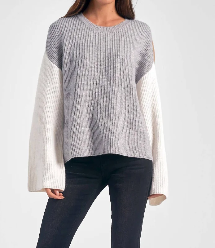 Colorblock Crewneck Sweater In Grey