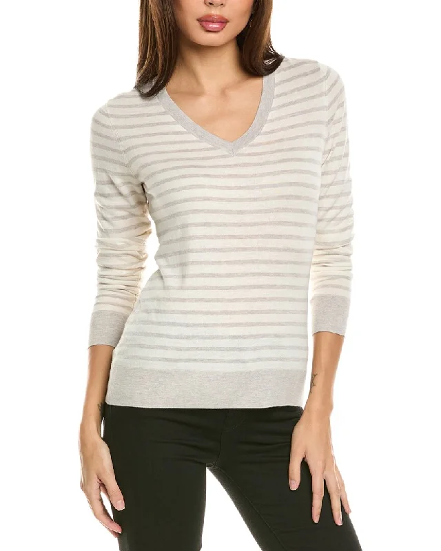 Forte Cashmere Fitted Stripe V-Neck Silk & Cashmere-Blend Sweater