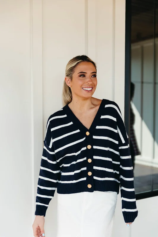 Kate Striped Cardigan - Dark Navy