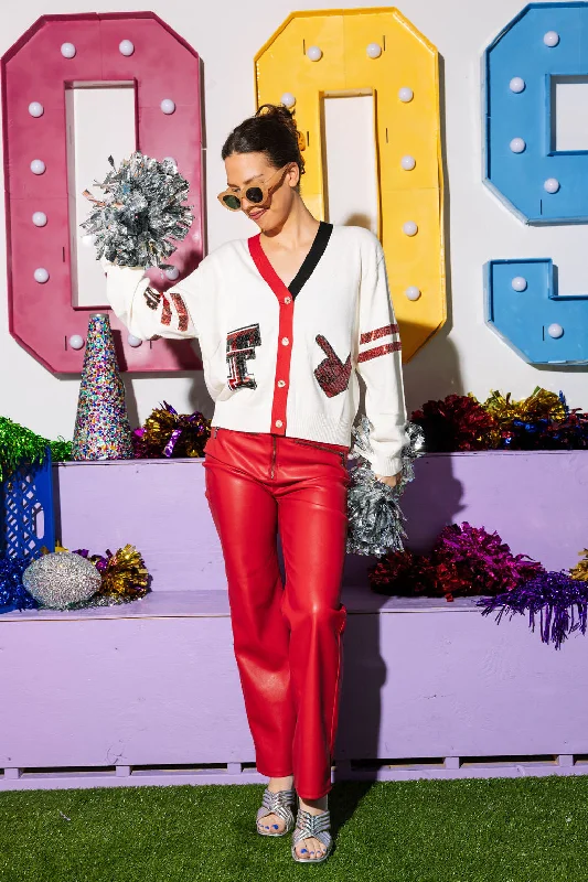 Licensed- White, Red & Black 'Texas Tech' Varsity Cardigan