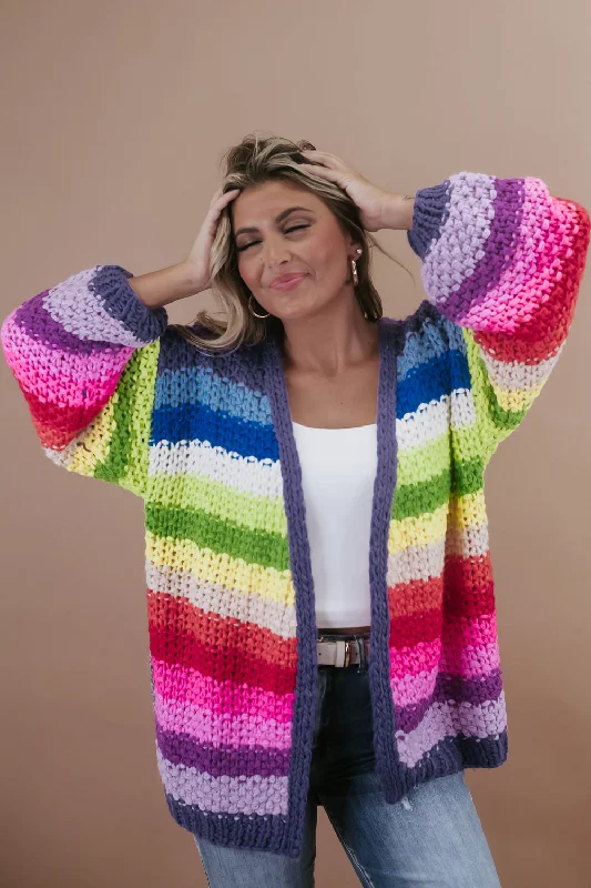 Hand Crochet Oversized Cardigan, Rainbow