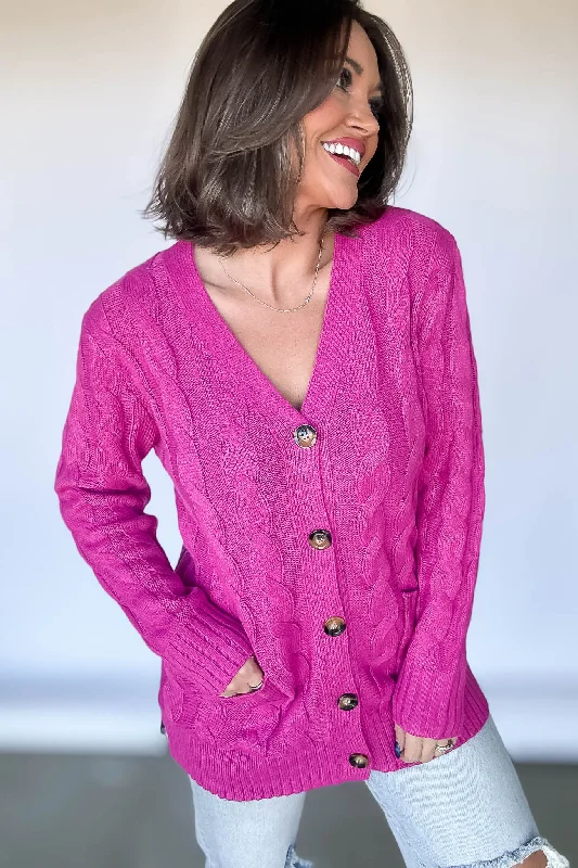 Magenta Cable Cardigan