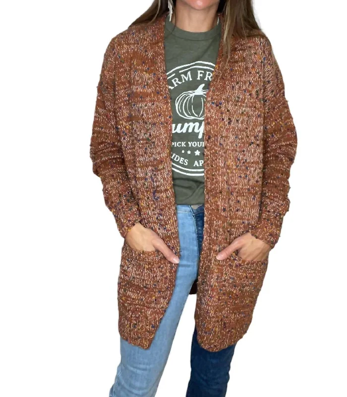 Miley Dot Cardigan In Cinnamon Brown