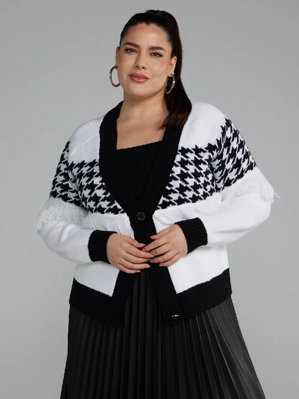 Houndstooth Fringe Detail Cardigan