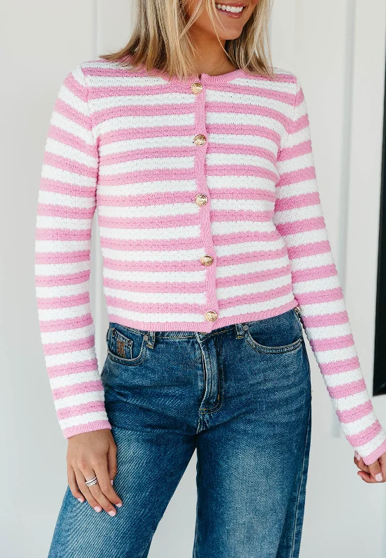 Sweet Stripe Cardigan - Pink