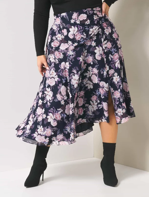 Louise Ruched Asymm Curve Midi Skirt