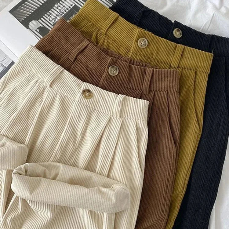 Vintage High Waist Corduroy Pants for Women