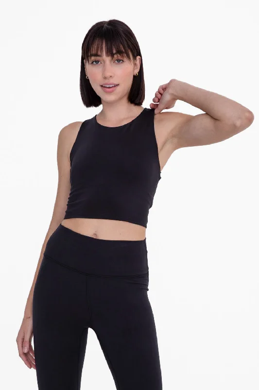 Mono B Cross Back Cropped Top with Built-In Sports Bra AT3122