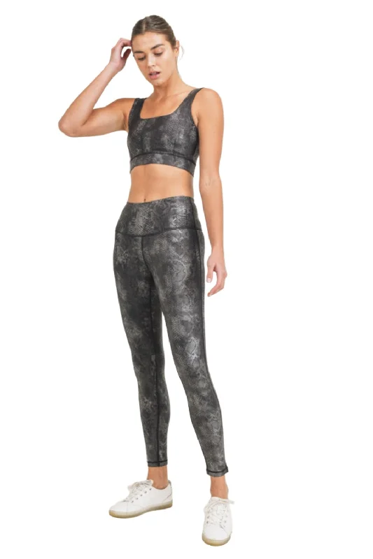 Mono B Grey Snake Foil Print High Waist Leggings APH3008 and Plus