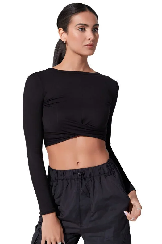 Noli Wrap Top Rib Black