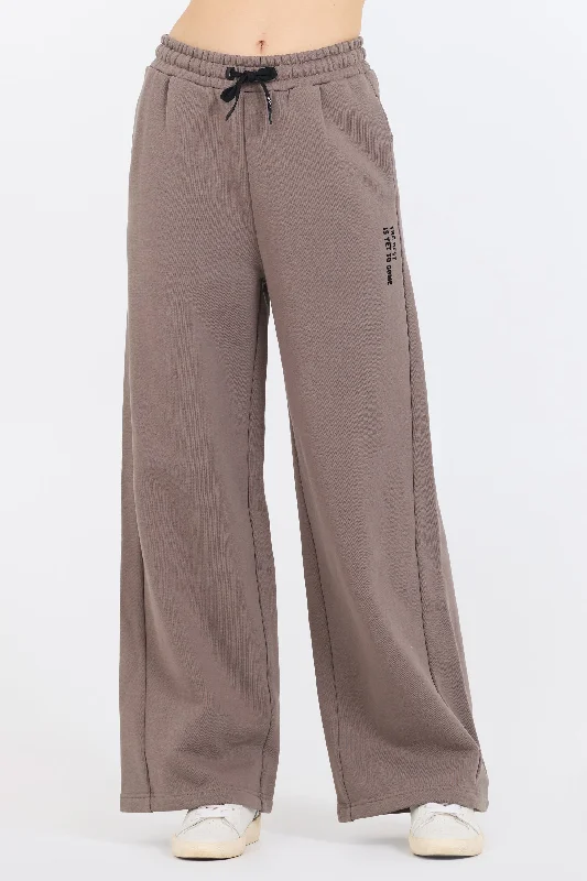 Taupe Grey Fleece Flare Pant W/ Flocking Details